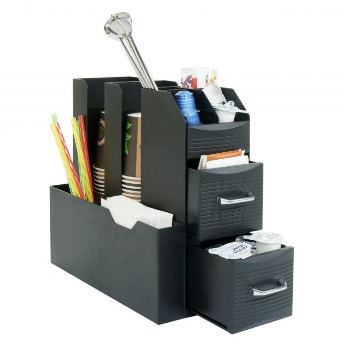 Kaffeestation fr Zubehr HWC-L97, Tee Kaffee Organizer Aufbewahrungsbox mit 2 Schubladen und 7 Fchern, 29x14x33cm