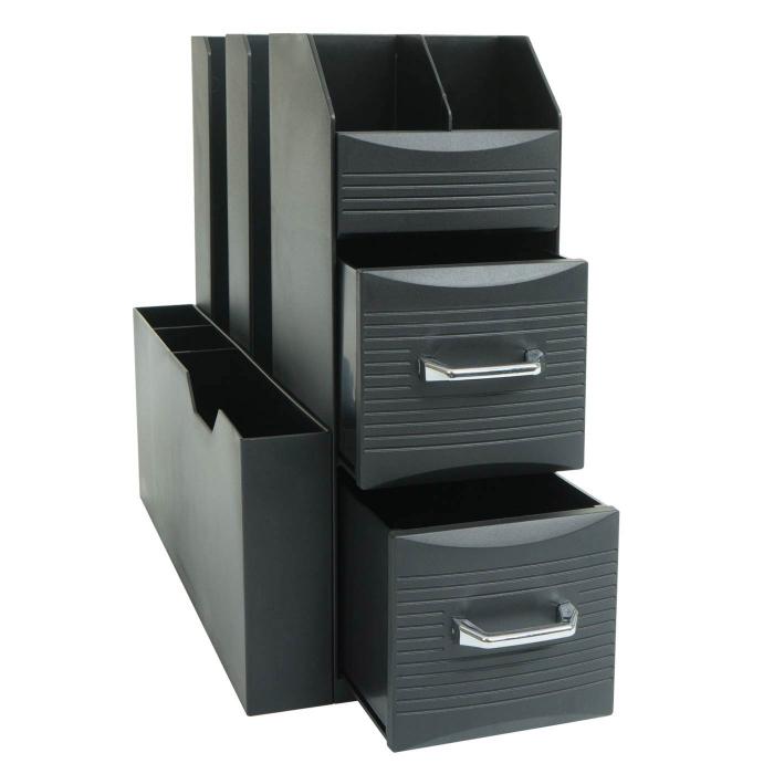 Schreibtisch Organizer HWC-L97, Broablage Stiftehalter Aufbewahrungsbox mit 2 Schubladen und 7 Fchern, 29x14x33cm