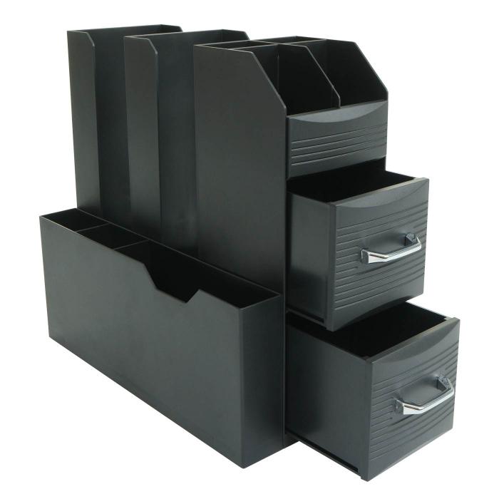 Schreibtisch Organizer HWC-L97, Broablage Stiftehalter Aufbewahrungsbox mit 2 Schubladen und 7 Fchern, 29x14x33cm