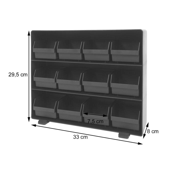 Aufbewahrungsbox HWC-M10, Lagersystem Kleinteileboxen, 12 herausnehmbare Fcher, 30x33x8cm schwarz