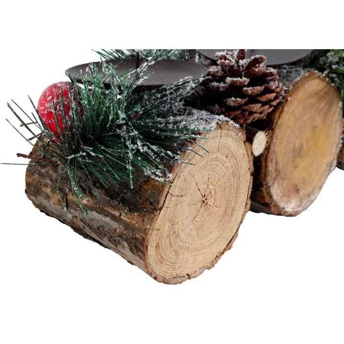 Adventsgesteck HWC-M14 mit Kerzenhalter, Adventskranz Weihnachtsgesteck Holz MVG 12x41x12cm ~ ohne Kerzen