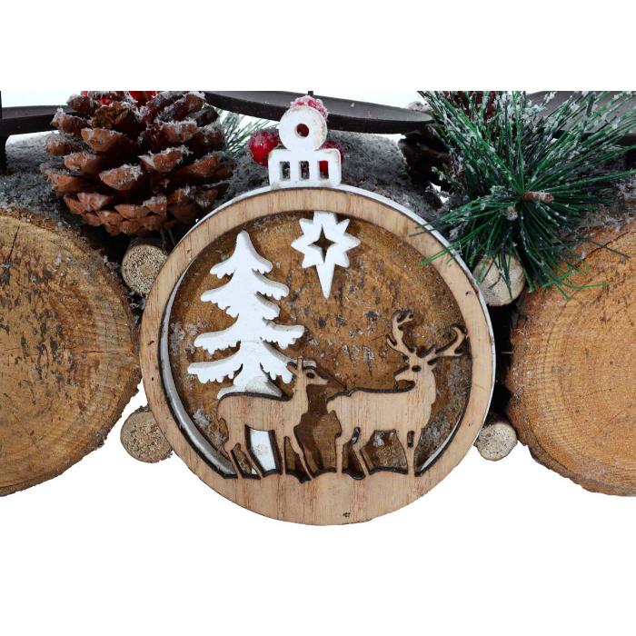 Adventsgesteck HWC-M14 mit Kerzenhalter, Adventskranz Weihnachtsgesteck Holz 12x41x12cm ~ ohne Kerzen