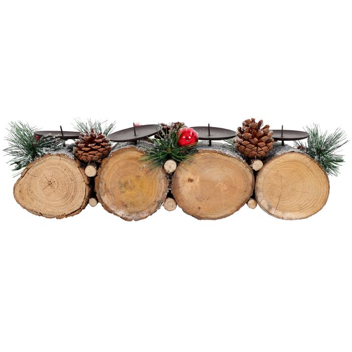 Adventsgesteck HWC-M14 mit Kerzenhalter, Adventskranz Weihnachtsgesteck Holz MVG 12x41x12cm ~ ohne Kerzen