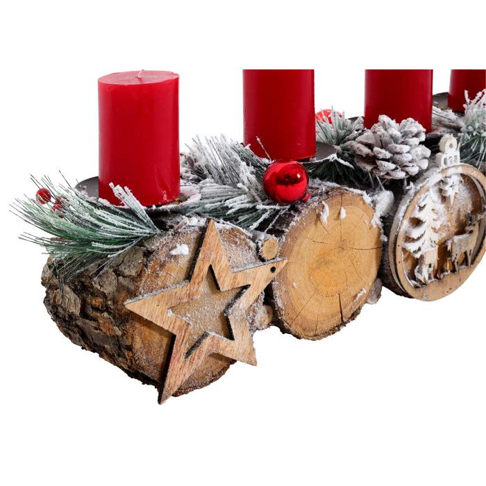 Adventsgesteck HWC-M14 mit Kerzenhalter, Adventskranz Weihnachtsgesteck Holz 12x41x12cm ~ mit Kerzen