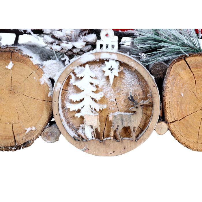 Adventsgesteck HWC-M14 mit Kerzenhalter, Adventskranz Weihnachtsgesteck Holz 12x41x12cm ~ mit Kerzen