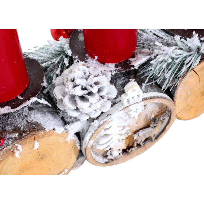 Adventsgesteck HWC-M14 mit Kerzenhalter, Adventskranz Weihnachtsgesteck Holz 12x41x12cm ~ mit Kerzen