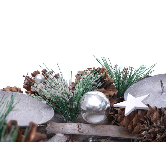 Adventskranz HWC-M15, Adventsgesteck Tischkranz Weihnachtsdeko Tischdeko, Holz MVG silber  32cm ~ ohne Kerzen