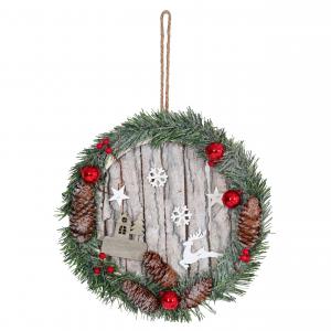 Trkranz HWC-M19, Dekokranz Weihnachtsdeko Kranz Weihnachtskranz, Tannenzapfen Holz rund 30cm