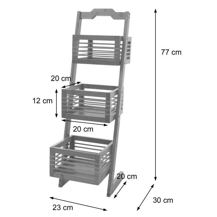 Regal HWC-M21, Standregal Badregal Ablageregal Wohnregal mit 3 Krben, Bambus 77x23x30cm