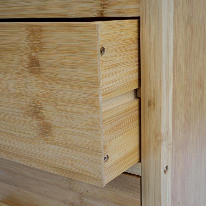 Bambus-Kommode HWC-M24, Badezimmerschrank Schrank Anrichte Badschrank Beistellschrank Regal, 5 Schubladen, 100x50x40cm