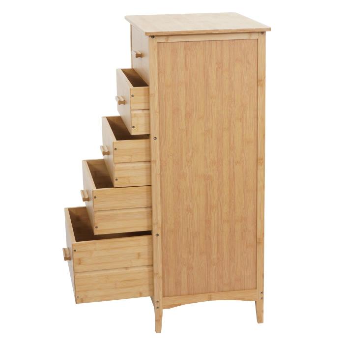 Bambus-Kommode HWC-M24, Badezimmerschrank Schrank Anrichte Badschrank Beistellschrank Regal, 5 Schubladen, 100x50x40cm