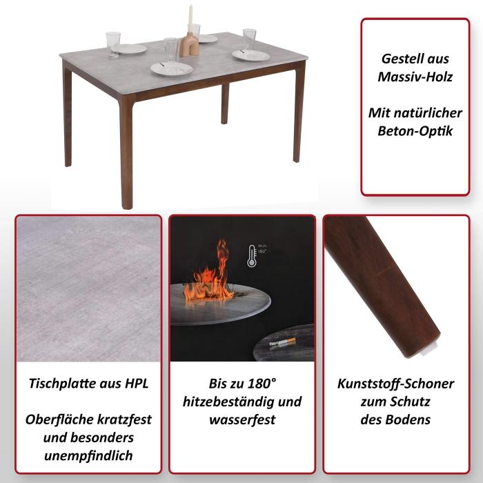 Esszimmertisch HWC-M55, Tisch Esstisch, Massiv-Holz HDF Laminat Melamin 135x80cm, Beton-Optik, braune Beine