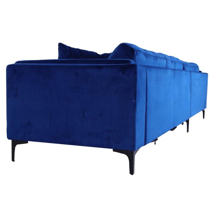 Retourenware | Sofa-Garnitur HWC-M27, Couch Ecksofa, Liegeflche links/rechts, Massiv-Holz 293cm ~ Samt dunkelblau
