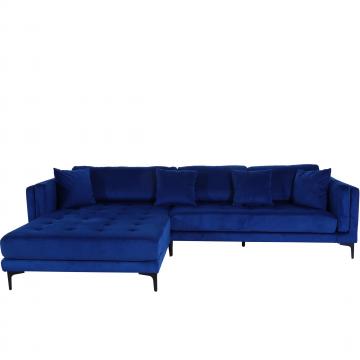 Retourenware | Sofa-Garnitur HWC-M27, Couch Ecksofa, Liegeflche links/rechts, Massiv-Holz 293cm ~ Samt dunkelblau