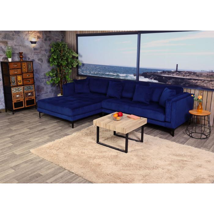 Retourenware | Sofa-Garnitur HWC-M27, Couch Ecksofa, Liegeflche links/rechts, Massiv-Holz 293cm ~ Samt dunkelblau