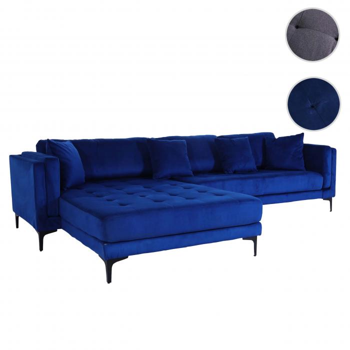 Sofa-Garnitur HWC-M27, Couch Ecksofa L-Form, Liegeflche links/rechts, Massiv-Holz 293cm ~ Samt dunkelblau