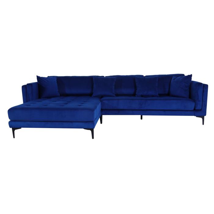 Retourenware | Sofa-Garnitur HWC-M27, Couch Ecksofa, Liegeflche links/rechts, Massiv-Holz 293cm ~ Samt dunkelblau