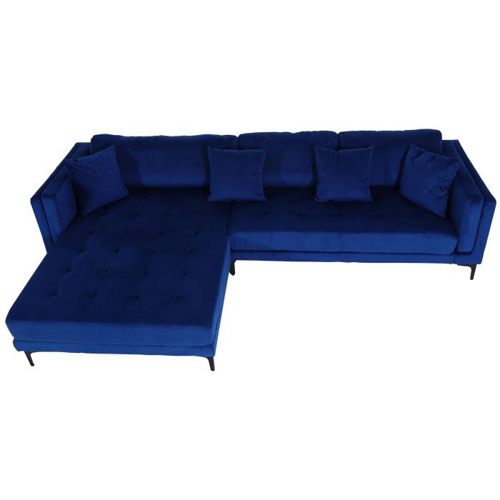 Retourenware | Sofa-Garnitur HWC-M27, Couch Ecksofa, Liegeflche links/rechts, Massiv-Holz 293cm ~ Samt dunkelblau