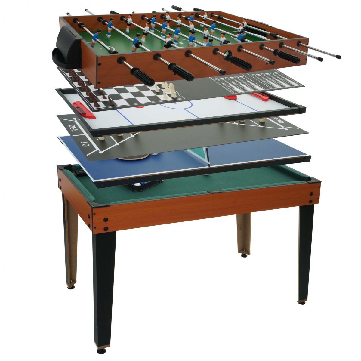 Tischkicker HWC-M33, Tischfuball Billard Hockey 7in1 Multiplayer Spieletisch, MDF 80x123x101cm