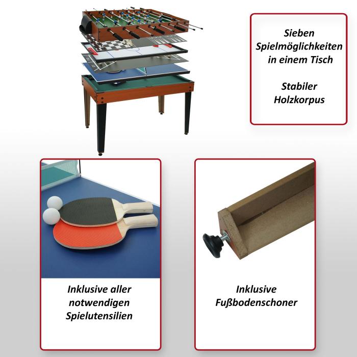 Tischkicker HWC-M33, Tischfuball Billard Hockey 7in1 Multiplayer Spieletisch, MDF 80x123x101cm