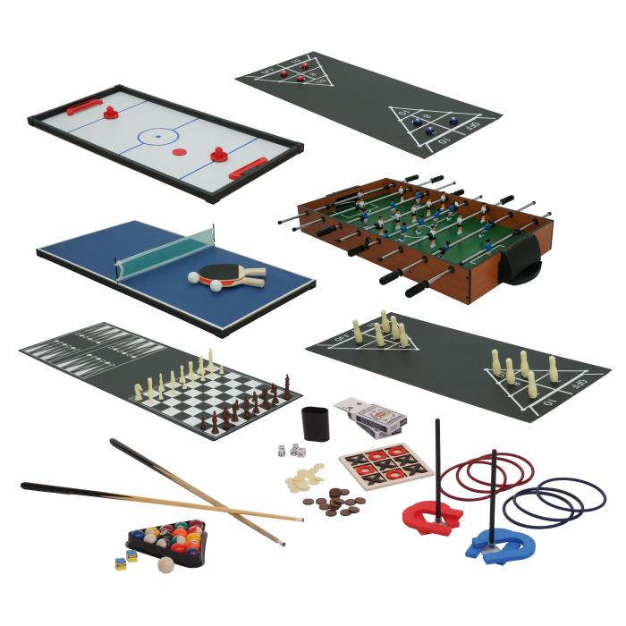 Tischkicker HWC-M33, Spieltisch Tischtennis Tischfuball Billard Hockey Backgammon 15in1 Multiplayer, MDF 80x123x101cm