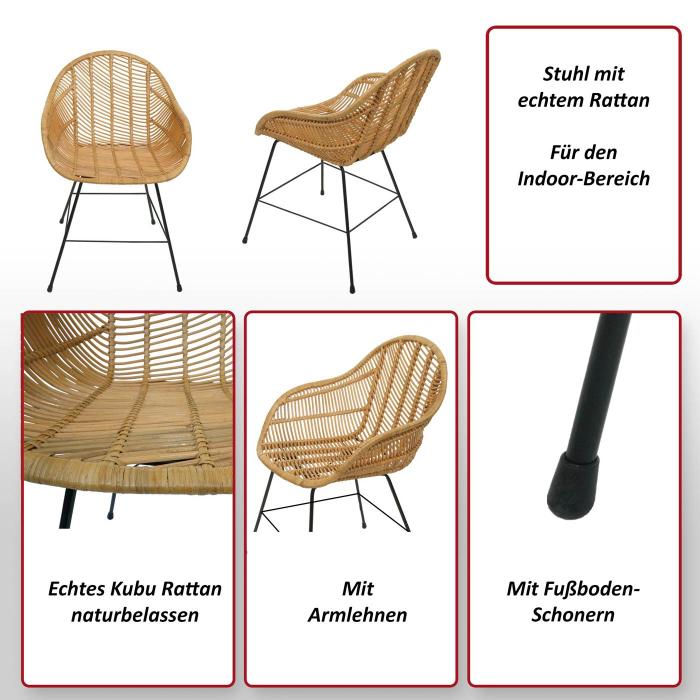 Esszimmerstuhl HWC-M28, Kchenstuhl Korbstuhl Rattansessel Rattanstuhl Stuhl, Kubu Rattan Metall