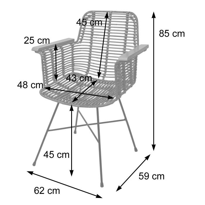 6er-Set Esszimmerstuhl HWC-M29, Kchenstuhl Korbstuhl Rattanstuhl Stuhl mit Armlehnen, Kubu Rattan Holz Metall