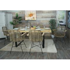 6er-Set Esszimmerstuhl HWC-M29, Küchenstuhl Korbstuhl Rattanstuhl Stuhl mit Armlehnen, Kubu Rattan Holz Metall