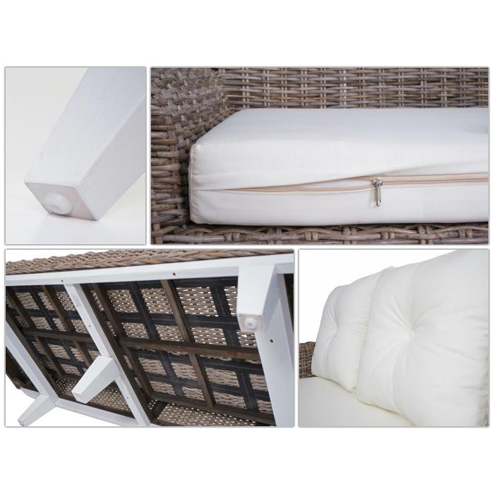 Sofa HWC-M32, 4-Sitzer Couch Rattansofa Loungesofa mit Kissen, 209cm Kubu Rattan natur Stoff/Textil Polster creme