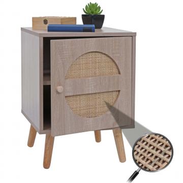 Nachttisch HWC-M35, Kaffeetisch Beistelltisch, Staufcher, Kubu Rattan Holz Melamin, Eiche-Optik 56x40x40cm