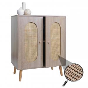 Kommode HWC-M35, Schrank Sideboard Highboard, Staufcher, Kubu Rattan Holz Melamin, Eiche-Optik