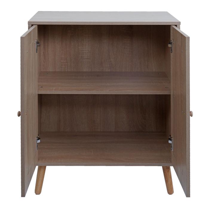 Kommode HWC-M35, Schrank Sideboard Highboard, Staufcher, Kubu Rattan Holz Melamin, Eiche-Optik