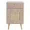 Beistelltisch HWC-M36, Kaffeetisch Nachttisch Loungetisch, Staufcher Schublade, Kubu Rattan Holz Melamin, Eiche-Optik
