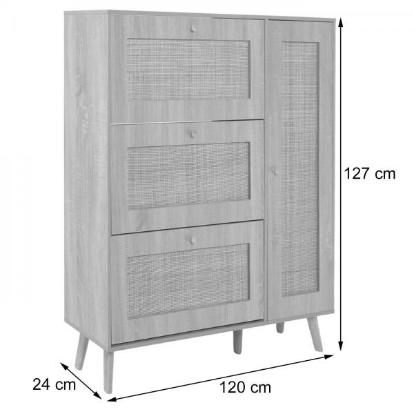 Rattan-Schuhkipper HWC-M37, Schuhregal Schuhschrank, 3 Kippfcher 2 Regalbden 127x120x24cm Holz Melamin ~ wei