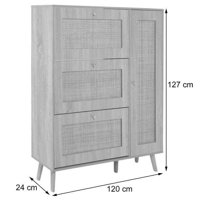 Rattan-Schuhkipper HWC-M37, Schuhregal Schuhschrank, 3 Kippfcher 2 Regalbden 127x120x24cm Holz Melamin ~ wei