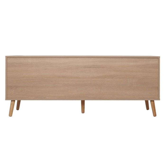 TV-Rack HWC-M38, Lowboard Fernsehtisch TV-Schrank Kommode, Schublade Tre, Kubu Rattan Holz 56x140x41cm Eiche-Optik