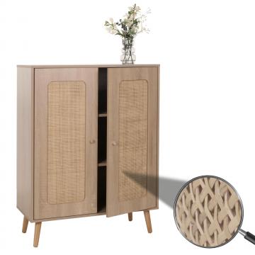 Highboard HWC-M38, Kommode Schrank Sideboard, Staufcher, Kubu Rattan Holz 106x80x41cm ~ Eiche-Optik