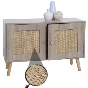 Kommode HWC-M40, Sideboard Schrank Highboard, Staufcher, Kubu Rattan Holz Melamin, Eiche-Optik