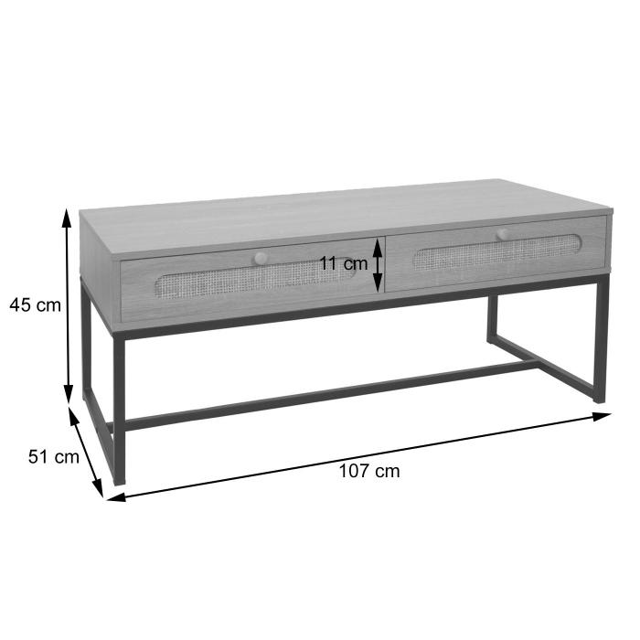 Couchtisch HWC-M41, Wohnzimmertisch Tisch Beistelltisch Sofatisch, Schublade, Kubu Rattan Holz Melamin, Eiche-Optik