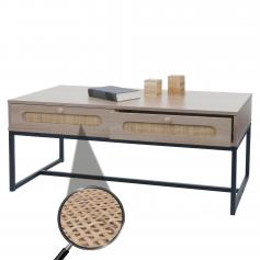 Couchtisch HWC-M41, Wohnzimmertisch Tisch Beistelltisch Sofatisch, Schublade, Kubu Rattan Holz Melamin, Eiche-Optik