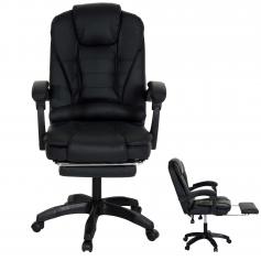 Bürostuhl HWC-M80, Schreibtischstuhl Drehstuhl Chefsessel, ausziehbare Fußstütze Kunstleder schwarzes Fußkreuz ~ schwarz