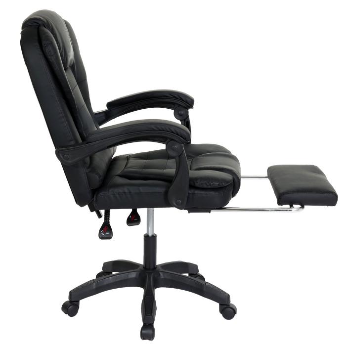 Brostuhl HWC-M80, Schreibtischstuhl Drehstuhl Chefsessel, ausziehbare Fusttze Kunstleder schwarzes Fukreuz ~ schwarz