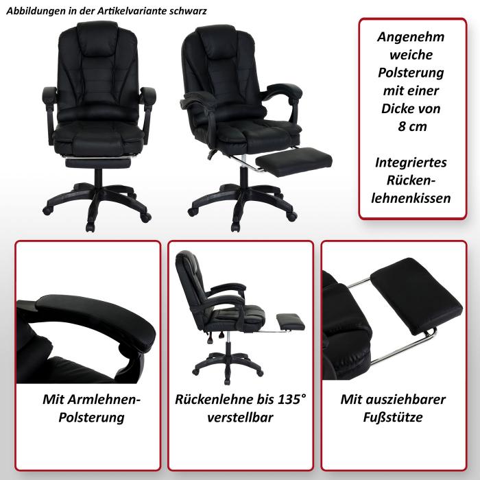 Brostuhl HWC-M80, Schreibtischstuhl Drehstuhl Chefsessel, ausziehbare Fusttze Kunstleder schwarzes Fukreuz ~ schwarz