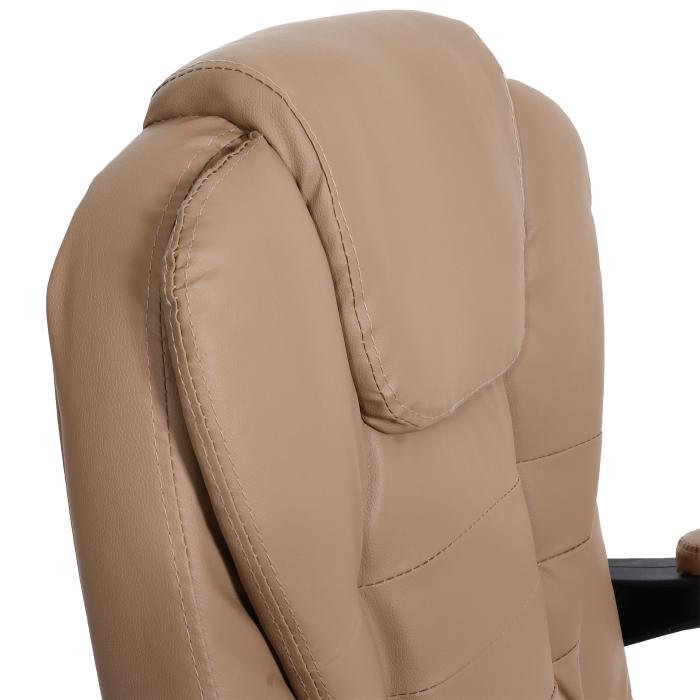 Brostuhl HWC-M80, Schreibtischstuhl Drehstuhl Chefsessel, ausziehbare Fusttze Kunstleder silbernes Fukreuz ~ taupe