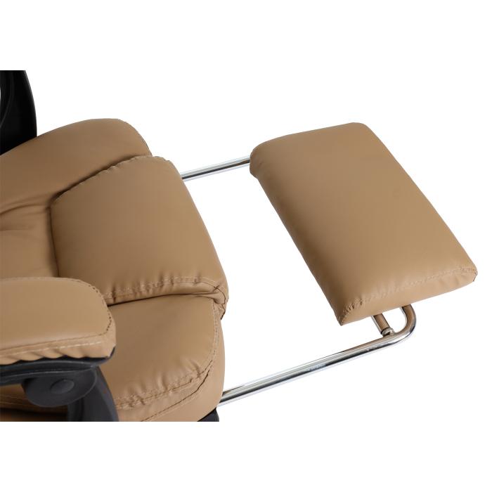 Brostuhl HWC-M80, Schreibtischstuhl Drehstuhl Chefsessel, ausziehbare Fusttze Kunstleder silbernes Fukreuz ~ taupe