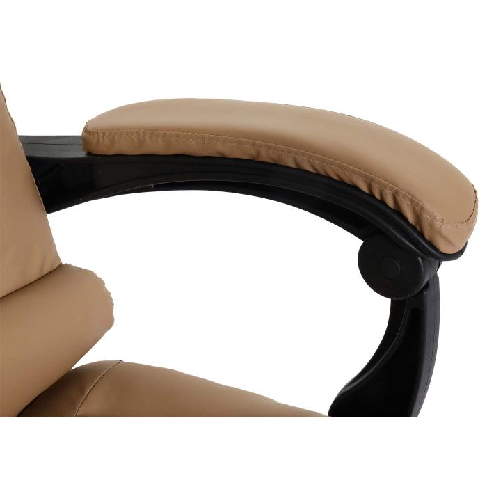 Brostuhl HWC-M80, Schreibtischstuhl Drehstuhl Chefsessel, ausziehbare Fusttze Kunstleder silbernes Fukreuz ~ taupe