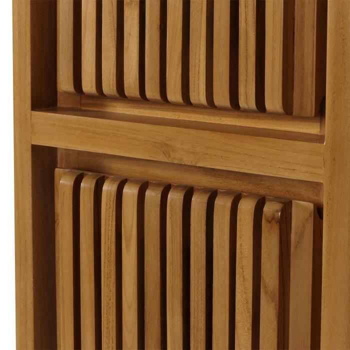 Teak-Hochschrank HWC-M70, Badschrank, 2 Tren 5 Fcher, hochwertiges B-Grade-Teak (Kernholz, 20-30 Jahre) 181x41x35cm