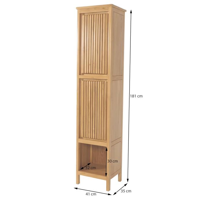 Teak-Hochschrank HWC-M70, Badschrank, 2 Tren 5 Fcher, hochwertiges B-Grade-Teak (Kernholz, 20-30 Jahre) 181x41x35cm