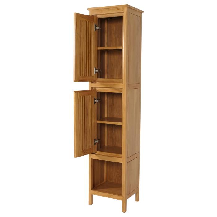 Teak-Hochschrank HWC-M70, Badschrank, 2 Tren 5 Fcher, hochwertiges B-Grade-Teak (Kernholz, 20-30 Jahre) 181x41x35cm