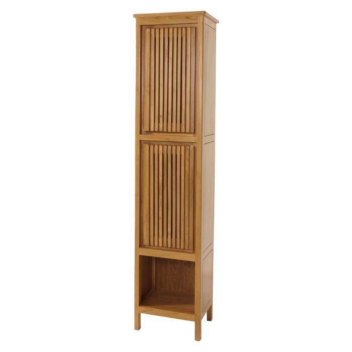 Teak-Hochschrank HWC-M70, Badschrank, 2 Tren 5 Fcher, hochwertiges B-Grade-Teak (Kernholz, 20-30 Jahre) 181x41x35cm